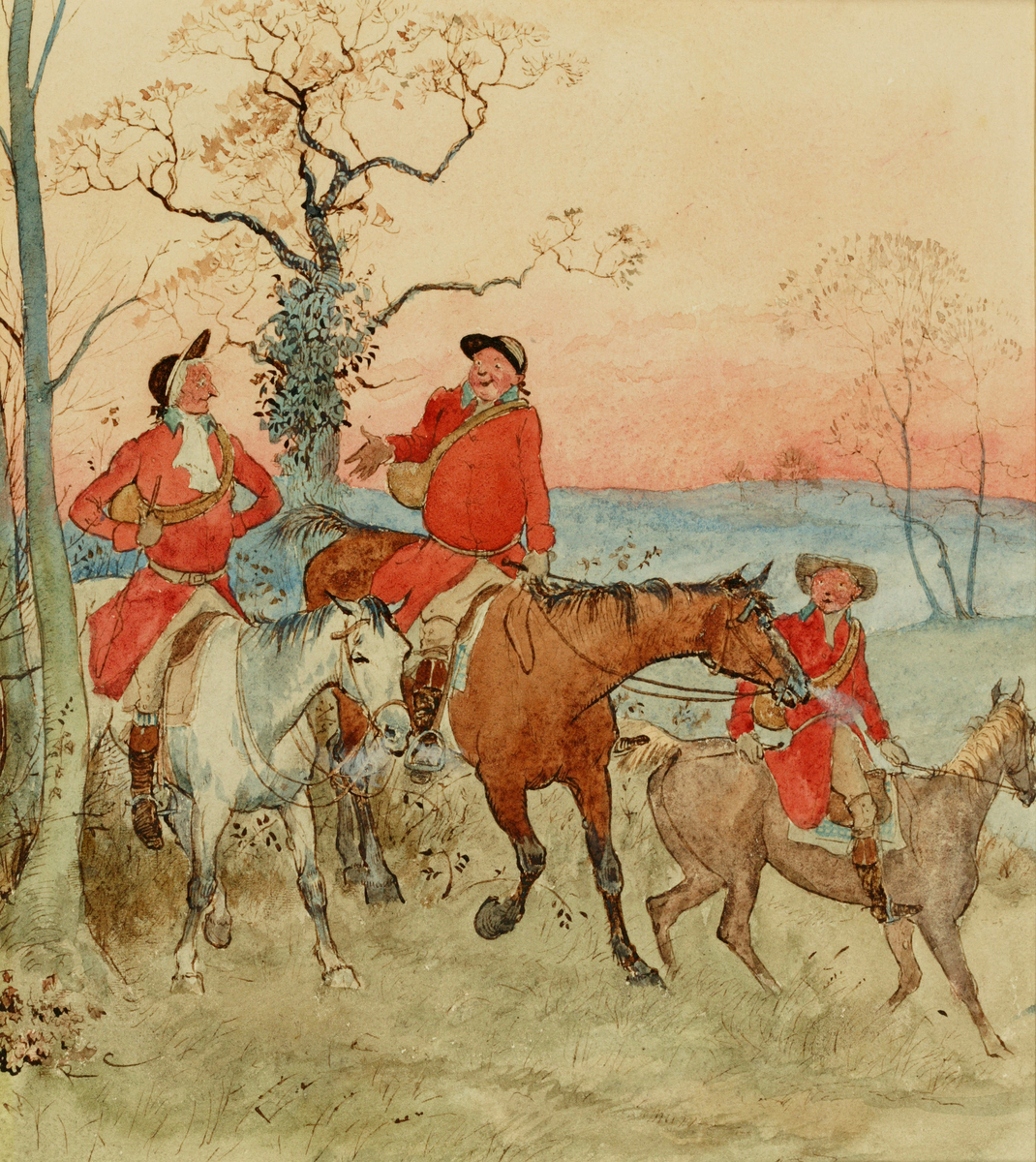 'So They Hunted, An' They Hollo'd, till the Setting of the Sun'  (Illustration for 'The Three Jovial Huntsmen Picture Book No.5 publ. 1880)